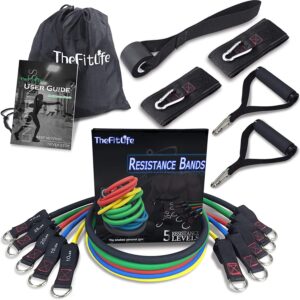 17 Pcs Resistance Bands Set Workout Bands - Including 5 Stackable Exercise Bands /5 Resistance Loop Exercise Bands with Carry Bag/Door Anchor/Legs Ank