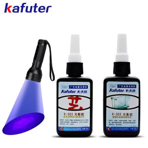 Strong  50ml Kafuter UV Glue UV Curing Adhesive K-303/302 51LED UV Flashlight UV Curing Adhesive Crystal Glass Metal Bonding